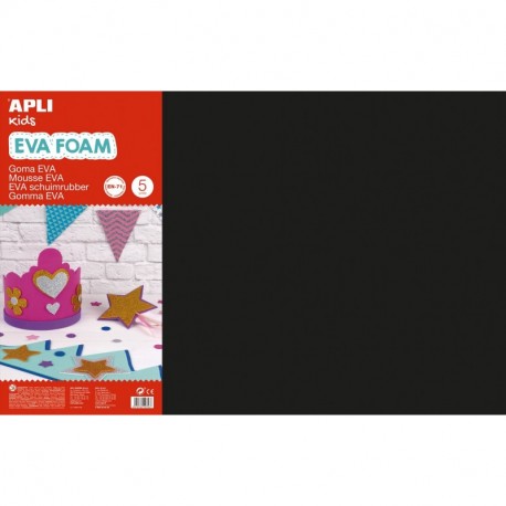 APLI Kids - Bolsa goma EVA negro, 400x600x2mm 5 hojas