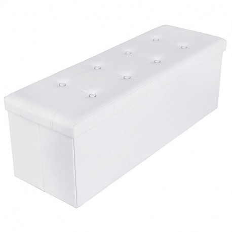 SONGMICS Baúl Puff, Taburete para Almacenaje Plegable, Carga Máxima de 300 kg, 110 x 38 x 38 cm, Blanco LSF702