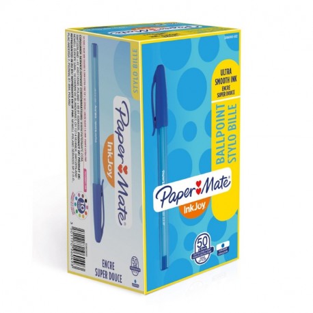 Paper Mate InkJoy 100 CAP, bolígrafo con capuchón, punta ultrafina de 0,5 mm, azul, caja de 50