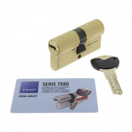 Tesa Assa Abloy, TX853030L, Cilindro TX80 de leva larga, Latonado, 30x30 mm