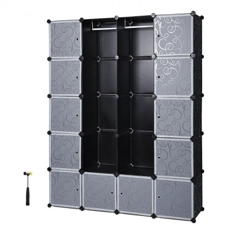 Songmics Armario de almacenaje de ropa Estantería por módulos estructuras de cubo con puerta, fácil montaje, 180 x 145 x 37 