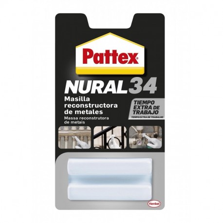Pattex Nural 34, masilla reconstructora de metales, color gris, 50gr