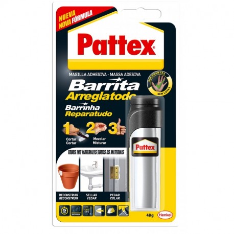 Pattex Barrita arreglatodo, masilla adhesiva, sella, pega, gris, 48gr