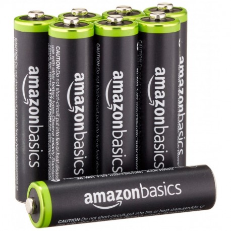 AmazonBasics - Juego de 8 pilas recargables AAA Ni-MH precargadas, 1000 ciclos, mínimo 750 mAh - La cubierta exterior puede