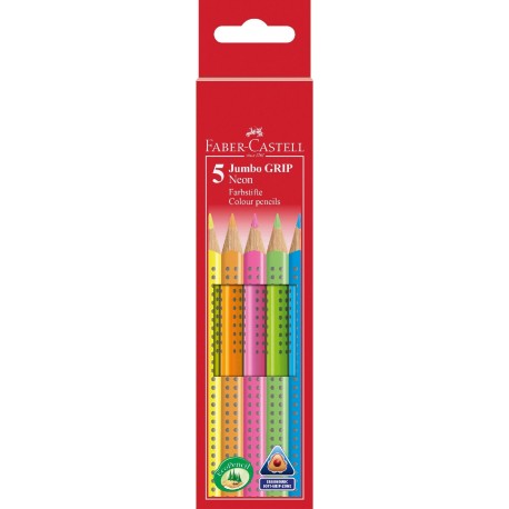 Faber-Castell 110994 - Lápices de colores 5 unidades, gruesos, agarre ergonómico , colores neón