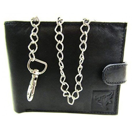 Cartera Monedero Tarjetero Piel Negro Hombre Original Con Cadena Seguridad Abrochar