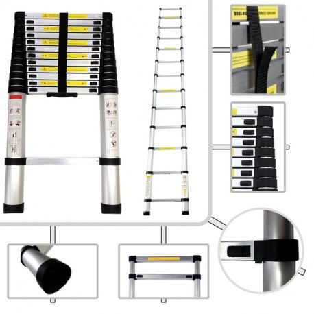 Todeco - Escalera Telescópica, Escalera Plegable - Carga máxima: 150 kg - Estándar/Certificación: EN131 - 3,8 Metro s , EN 13