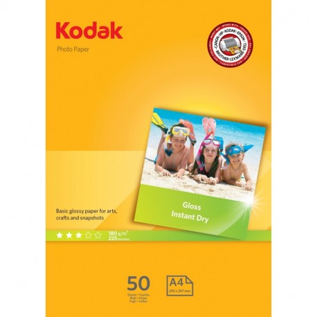 Kodak Gloss Insta Dry- Papel fotográfico A4, 50 hojas, 180 g