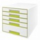 Leitz 52141064 - Cajonera 5 cajones, 4 grandes y 1 pequeño, 36,3 x 28,7 x 27 cm , color blanco y verde