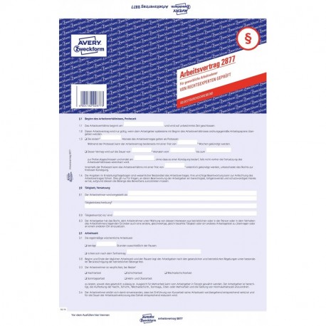 Avery Zweckform 2877 Contrato de trabajo para trabajadores cmerciales A4, papel autocopiativo, 5 unidades 