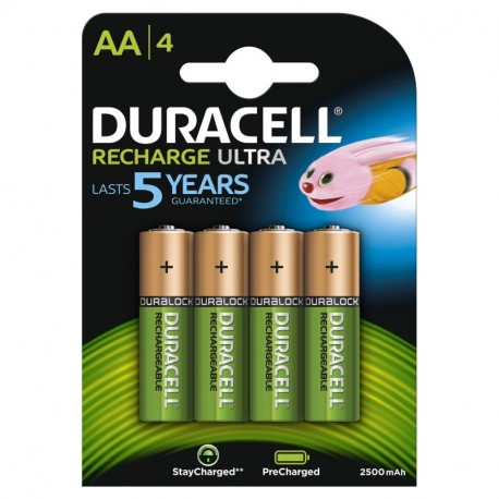 Duracell HR06-P - Pack de 4 pilas recargable con tecnología NiMH , color verde y dorado
