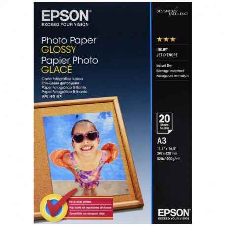 Epson Photo Paper Glossy A3 - Papel fotográfico, 20 hojas