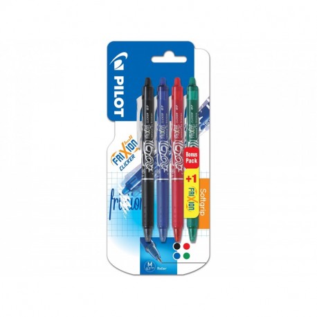 Pilot Frixion Clicker - Paquete de 4 bolígrafos de tinta gel con trazo medio, multicolor