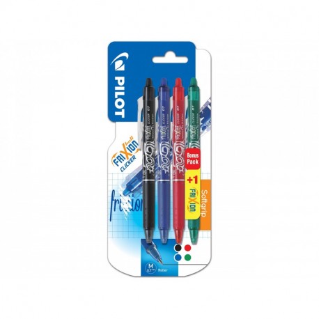 Pilot Frixion Clicker - Paquete de 4 bolígrafos de tinta gel con trazo medio, multicolor