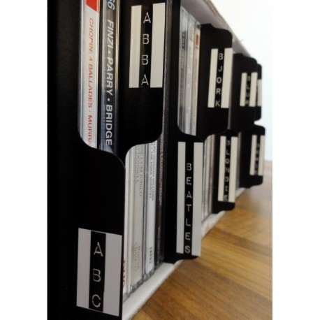 Vinyl Guru - Etiquetas separadoras para colecciones de CD verticales, 10 unidades, con pestaña , color negro