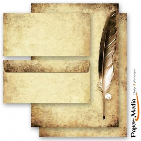 20 u. Set de papel de carta diseño completo carta paper set pluma en papel antiguo con 10 hojas de papel papelería + 10 sobre