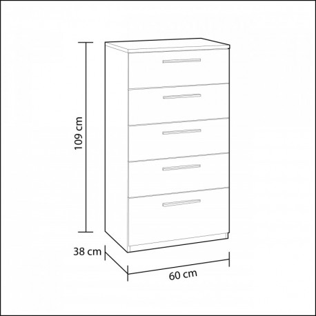 Habitdesign 007825BO - Comoda chifonier, color blanco brillo, dimensiones 60 x 38 x 109 cm