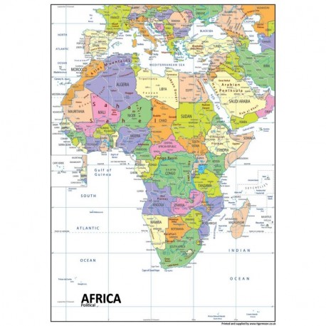 África Mapa Político laminado de papel, color, A1 Tamaño, 59,4 x 84,1 cm