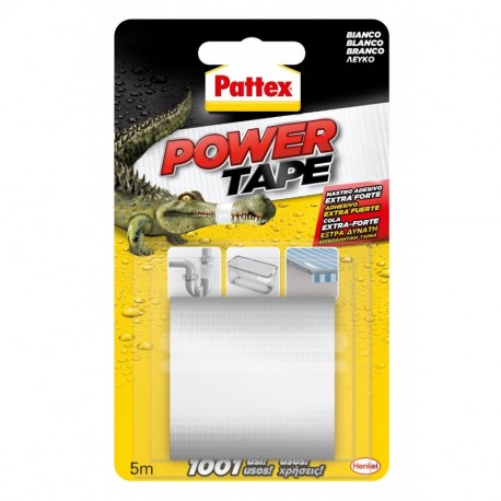 Pattex Power Tape, cinta multiusos ultraresistente, corte fácil, blanco, 5m