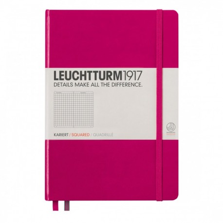 Leuchtturm1917 - Cuaderno A5, 249 páginas, de cuadros, tapa dura, tamaño mediano , color fucsia