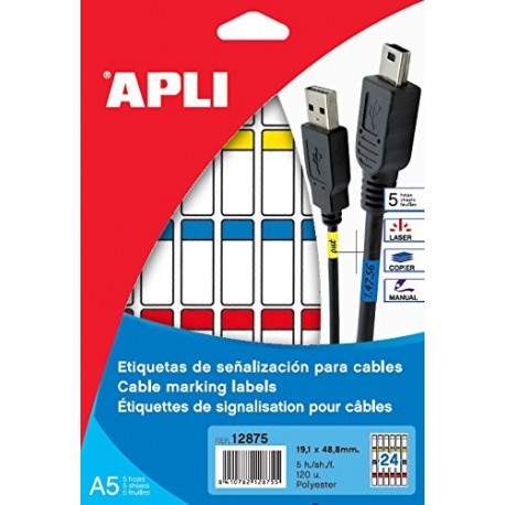 APLI 12875 - Etiquetas imprimibles para cables 19,1 x 48,8 5 hojas