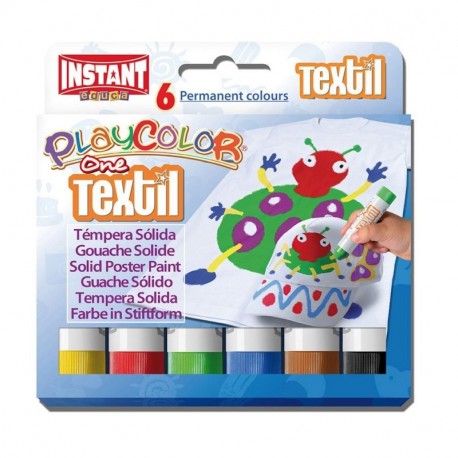 Playcolor 936007 - Pack de 6 témperas para textile, 210 x 50 mm, multicolor