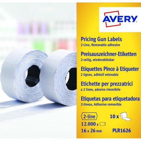 Avery PLR1626 - Etiquetas para etiquetadora de 2 líneas, 16 x 26 mm, blanco