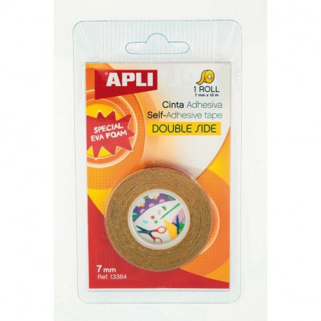 APLI 13384 - Cinta adhesiva doble cara 7 mm x 10 m , blister