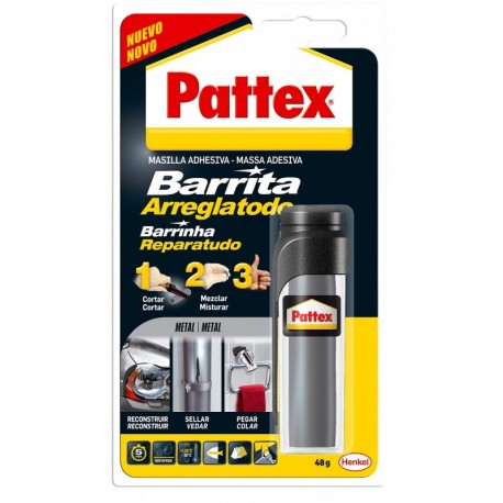 Pattex Barrita arreglatodo, masilla adhesiva para sellar, pegar, metal, 48gr