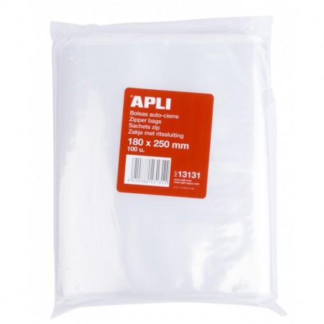 APLI 13131 - Pack de 100 bolsas de plástico con autocierre, 180 x 250 mm