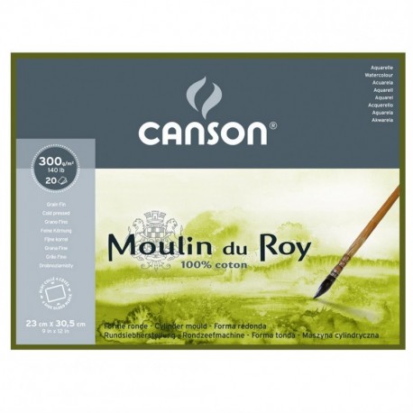 Canson Moulin du Roy - Bloc papel de acuarela, 23 x 30.5 cm, color blanco natural