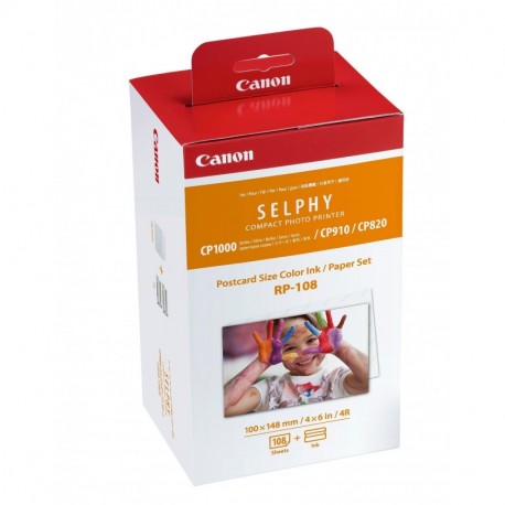 Canon RP-108 - Papel fotográfico y Cartucho de Tinta Original para Selphy CP, Color Blanco