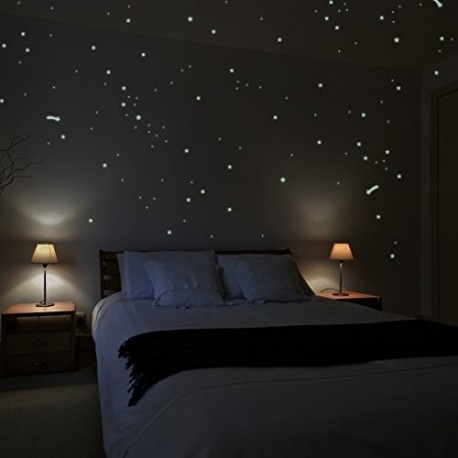 Wandkings - Adhesivos de pared, fluorescentes y brillantes en la oscuridad"250 estrellas y estrellas fugaces para un cielo es