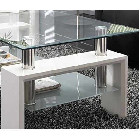 Due-home Mesa Centro Moderna de Cristal, Patas lacadas Color Blanco Brillo, Medidas: 110x60x45 de Altura