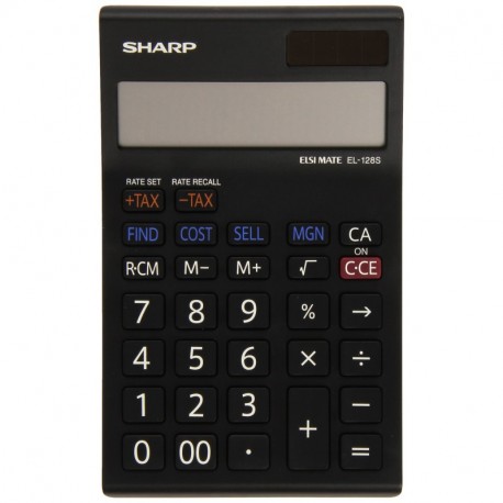 Sharp Electronics EL128SWH - Calculadora de Bolsillo con 12 Posiciones Color Negro/Blanco - Cálculo de Margen de Beneficios