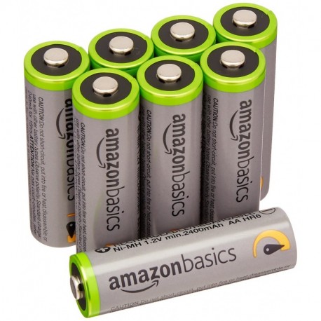 AmazonBasics - Juego de 8 pilas recargables AA Ni-MH precargadas, 500 ciclos, 2500 mAh, mínimo 2400 mAh - La cubierta exter