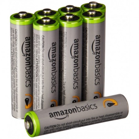 AmazonBasics - Juego de 8 pilas recargables AAA Ni-MH precargadas, 500 ciclos, 850 mAh, mínimo 800 mAh - La cubierta exteri
