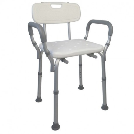 Mobiclinic Silla de ducha/baño con respaldo | Altura regulable | Conteras antideslizantes | Reposabrazos acolchados | Estable