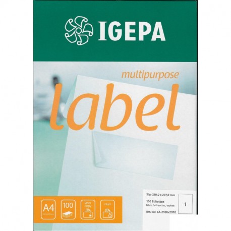 100 hojas de papel DIN A4 auto-adhesivos para impresora de inyección de tinta, impresora láser, y Impresora láser