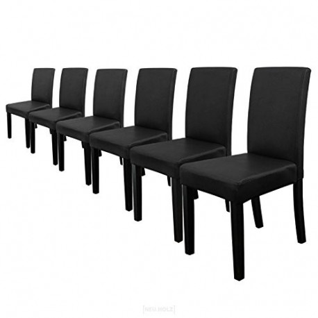 [en.casa]®] 6 sillas tapizadas negro alta calidad con patas de madera maciza/piel sintética/elegante / Set ahorro