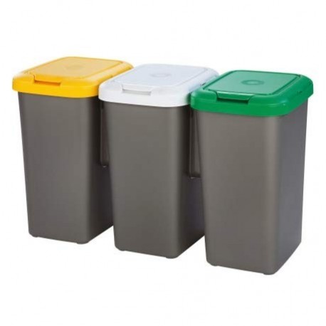 Cubo de basura metálico para reciclaje con 4 compartimentos de 4 x 20  litros (80 L) color blanco - Cablematic