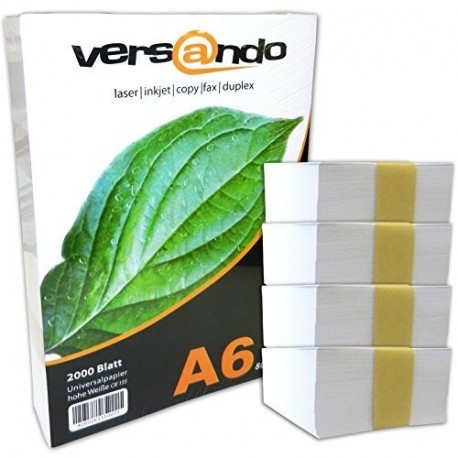 versando PA62000 - Papel de impresión ecológico blanco brillante, 2000 folios DIN A6 105 x 148 mm , 80 g/qm