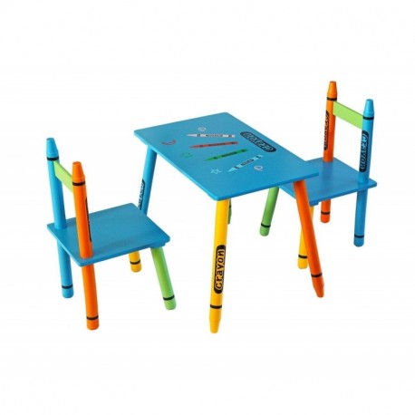 Kiddi Style Mesa y Sillas Infantiles - Madera - Par Ninos -Diseño de ceras de colores