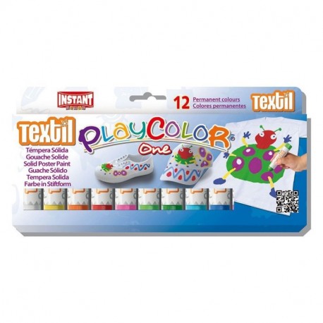 Playcolor 10461 - Caja de 12 témperas sólidas para textil, color Multicolor