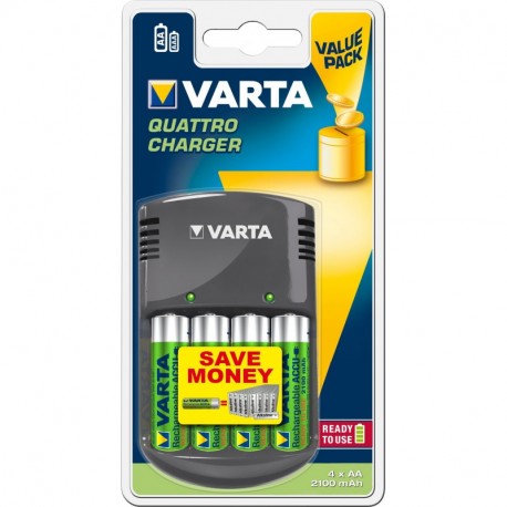 VARTA Quattro Charger - Cargador de pilas AA/AAA incluye 4 pilas AA de 2100 mAh 