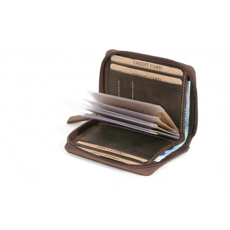 Tarjetero de crédito con la cremallera y compartimento de notas Vintage Style LEAS, Piel auténtica, marrón