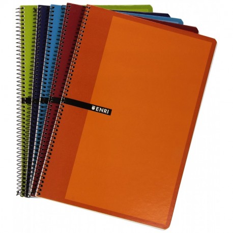 Enri 100430064 - Pack de 5 cuadernos con espiral simple, Liso, tapas duras, colores surtidos