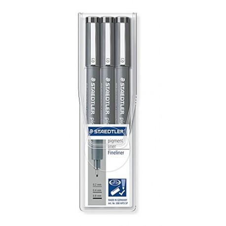 Staedtler 308 WP3 SP. Rotuladores Fineliner Pigment Liner. Estuche con 3 unidades.