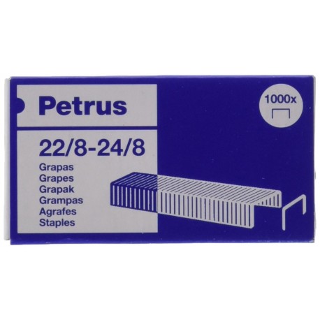 Petrus Grapas, 40 hojas, Largo 8 mm, 1000 grapas, Modelo 22/8-24/8, 55714