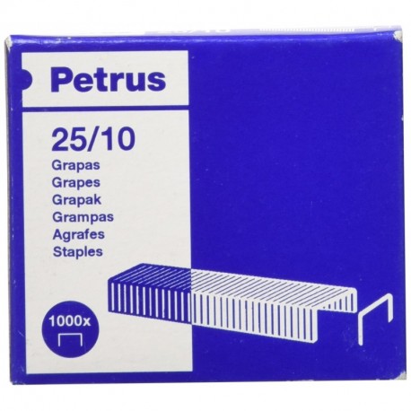 Petrus Grapas Strong, 60 hojas, Largo 10 mm, 1000 grapas, Modelo 25/10, 623386